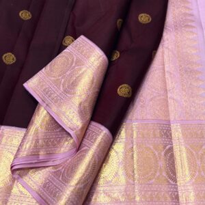 Original Kanjivaram saree In Coffee With Lavender