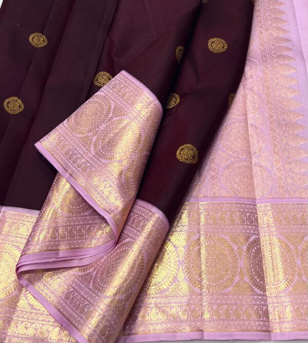 Original Kanjivaram saree In Coffee With Lavender