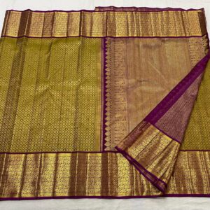 Mehndi Green Kanjivaram Silk Saree With Purple Border