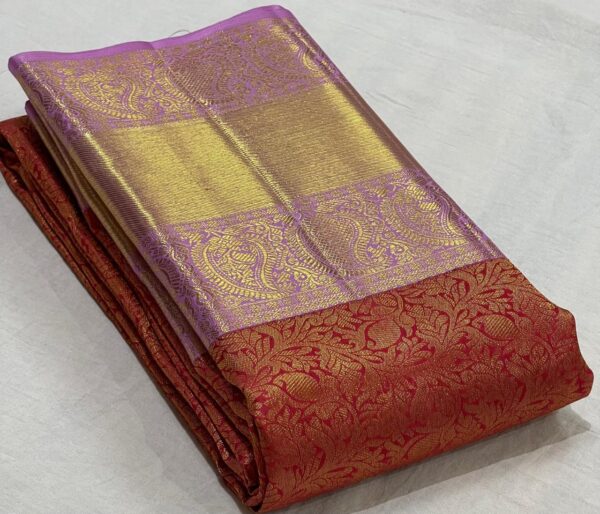 Orange Kanjivaram saree With Lavender color Border