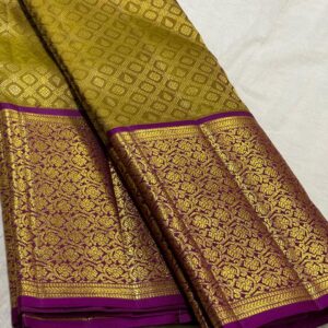 Mehndi Green Kanjivaram Silk Saree With Purple Border