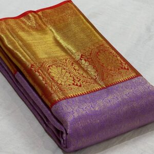 kanjivaram silk Lavender And Red Combination Korvai Kanchipuram silk saree