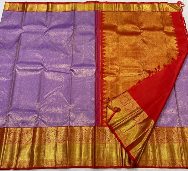 Lavender With Red Kanchipuram silk saree