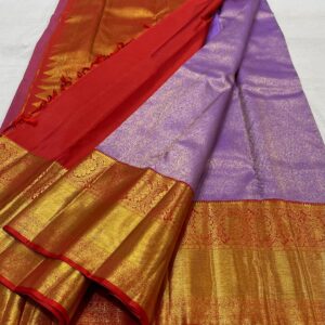 Lavender With Red Kanchipuram silk saree