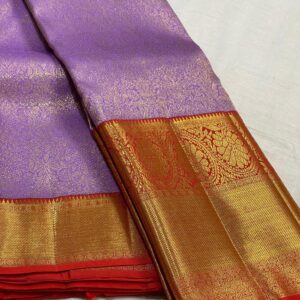 Lavender With Red Kanchipuram silk saree