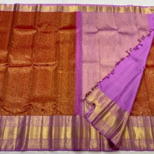 Orange Kanjivaram saree With Pastel Pink Border