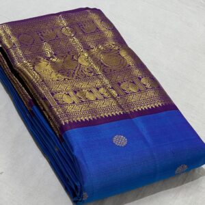 Designer Kanchipuram silk saree MS blue with purple