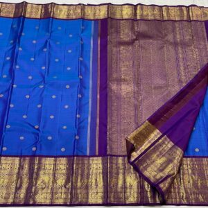 Designer Kanchipuram silk saree MS blue with purple