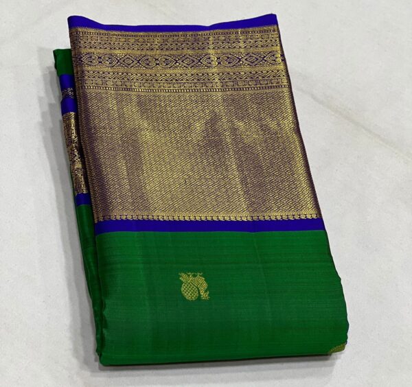 Bottle Green With Blue Kanjivaram silk saree