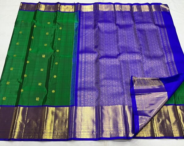 Bottle Green With Blue Kanjivaram silk saree