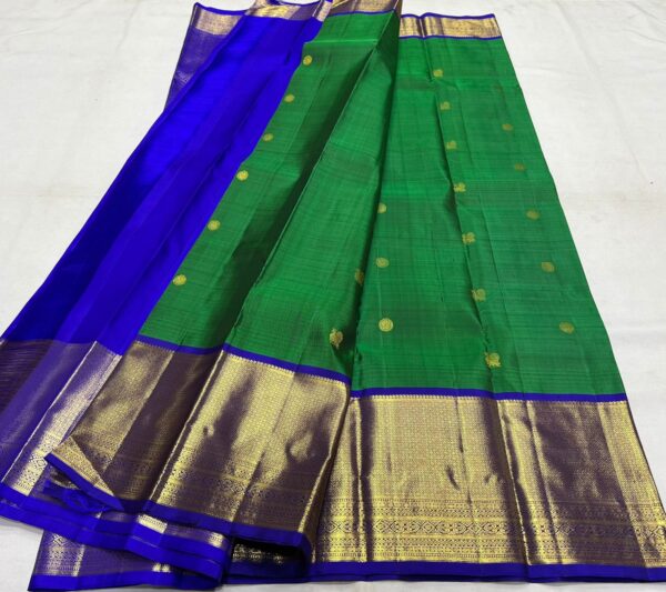 Bottle Green With Blue Kanjivaram silk saree