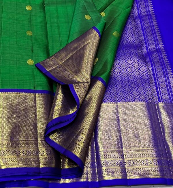 Bottle Green With Blue Kanjivaram silk saree