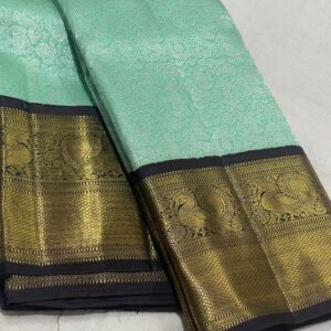 Pastel Color Kanchipuram silk saree Turquoise green with Black Kanchipuram silk saree