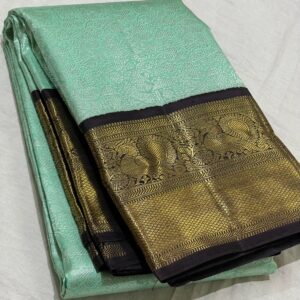 Pastel Color Kanchipuram silk saree Turquoise green with Black Kanchipuram silk saree