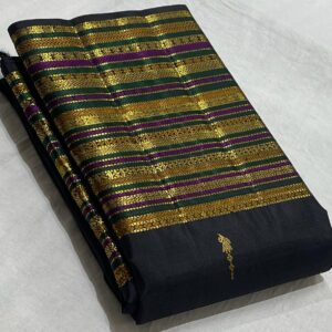 Black Kanjivaram Silk Saree In Designer Multicolor Border