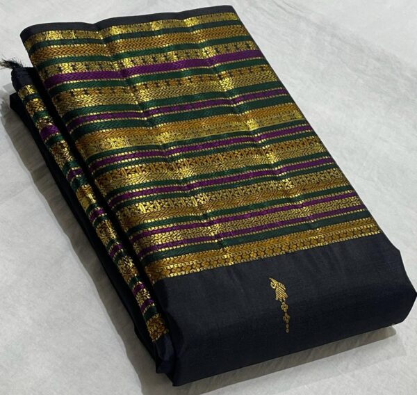 Black Kanjivaram Silk Saree In Designer Multicolor Border