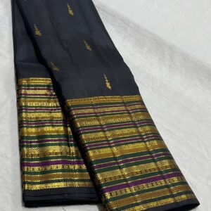 Black Kanjivaram Silk Saree In Designer Multicolor Border