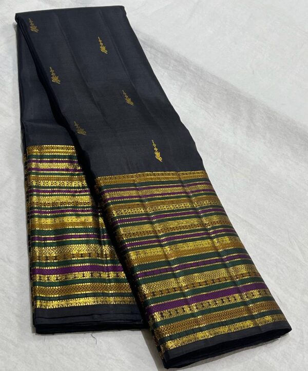 Black Kanjivaram Silk Saree In Designer Multicolor Border