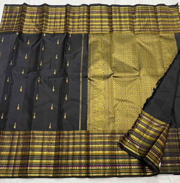 Black Kanjivaram Silk Saree In Designer Multicolor Border