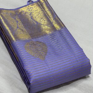 Kanjivaram Silk Saree in Self Lavender with Gold Zari Lines and Butta Design