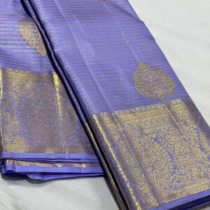 Kanjivaram Silk Saree in Self Lavender with Gold Zari Lines and Butta Design