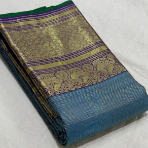 Kanjivaram Silk Saree in Peacock Blue with Purple Border