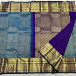 Kanjivaram Silk Saree in Peacock Blue with Purple Border