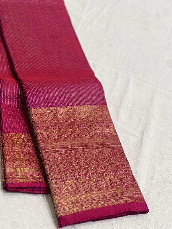 Kanjivaram Silk Saree in Self Magenta with Gold Zari Lines