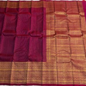 Kanjivaram Silk Saree in Self Magenta with Gold Zari Lines