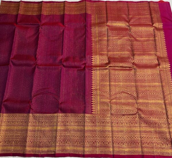 Kanjivaram Silk Saree in Self Magenta with Gold Zari Lines