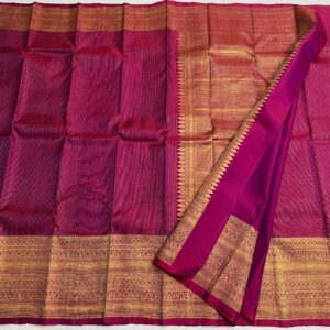 Kanjivaram Silk Saree in Self Magenta with Gold Zari Lines