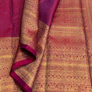 Kanjivaram Silk Saree in Self Magenta with Gold Zari Lines