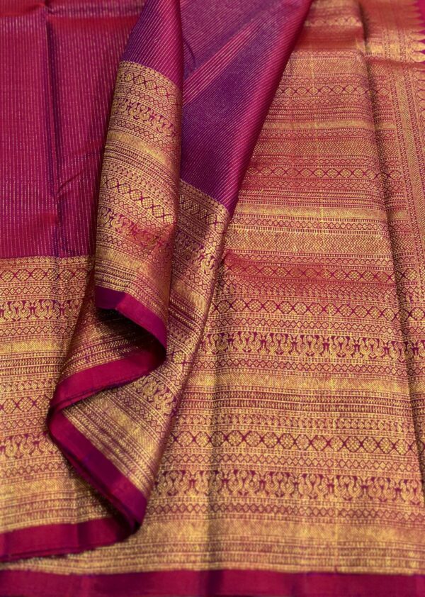 Kanjivaram Silk Saree in Self Magenta with Gold Zari Lines