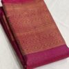 Kanjivaram Silk Saree in Self Magenta with Gold Zari Lines