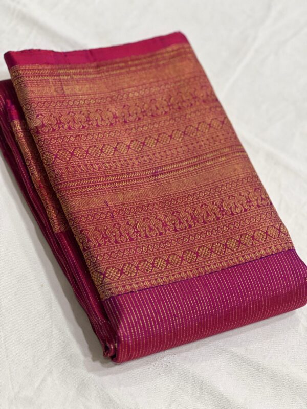 Kanjivaram Silk Saree in Self Magenta with Gold Zari Lines