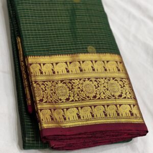 Kanchipuram Silk Saree in Dark Green with Red Border