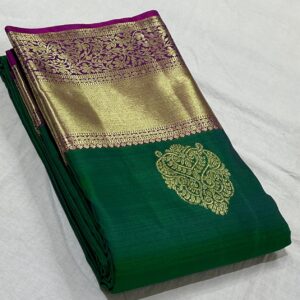 Kanchipuram Silk Saree in Bottle Green with Magenta Border