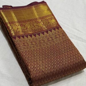 Maroon Red Kanjivaram Silk Saree in with Gold Zari Brocade Design