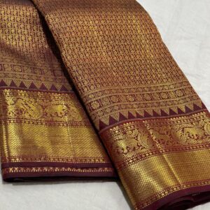 Maroon Red Kanjivaram Silk Saree in with Gold Zari Brocade Design