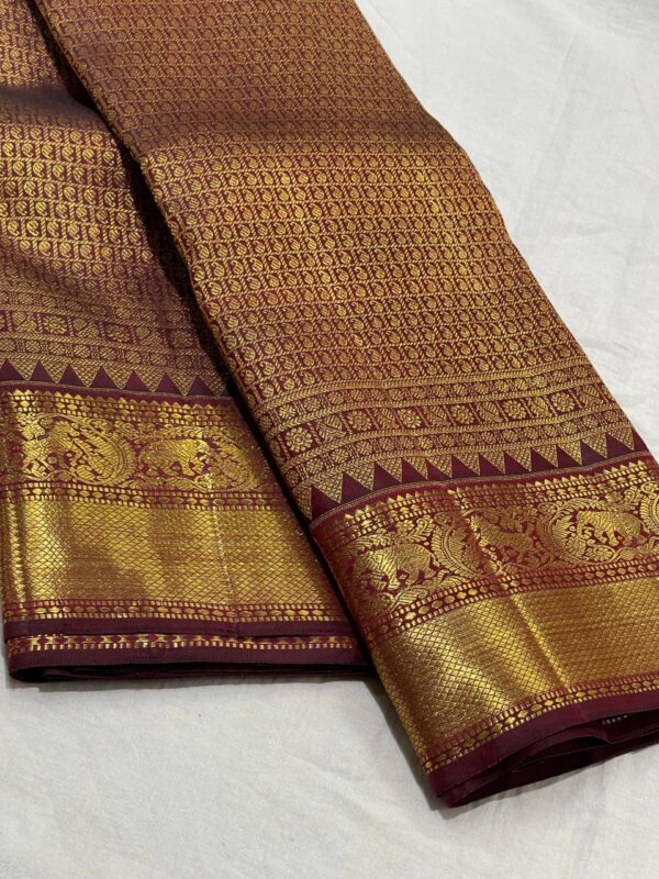 Maroon Red Kanjivaram Silk Saree in with Gold Zari Brocade Design