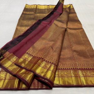 Maroon Red Kanjivaram Silk Saree in with Gold Zari Brocade Design