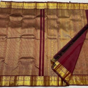 Maroon Red Kanjivaram Silk Saree in with Gold Zari Brocade Design