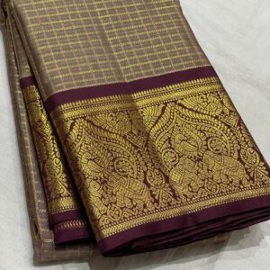 Kanchipuram Silk Saree in Biscuit Cream and Coffee Brown