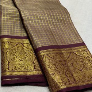 Kanchipuram Silk Saree in Biscuit Cream and Coffee Brown