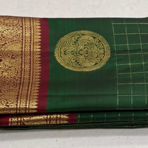 Kanchipuram Silk Saree: Bottle Green with Red Border, Pallu, and Blouse