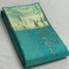 Kanchipuram Silk Saree in Self-Turquoise with Gold Zari Brocade Design