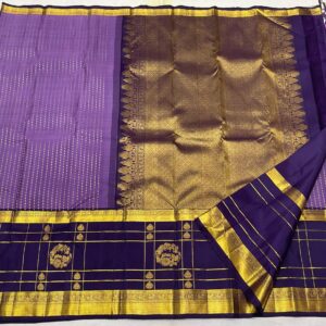 Kanjivaram Silk Saree in Dark Lavender with Ink Blue Border and Gold Zari Brocade