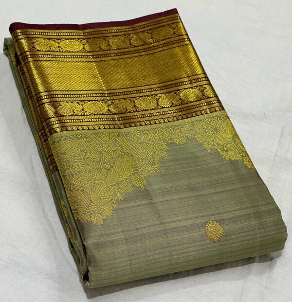 Kanjivaram Silk Saree in Dark Gray and Coffee Brown with Intricate Small Checks Design