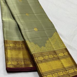 Kanjivaram Silk Saree in Dark Gray and Coffee Brown with Intricate Small Checks Design