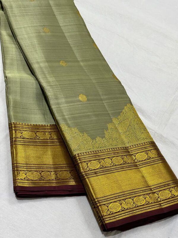 Kanjivaram Silk Saree in Dark Gray and Coffee Brown with Intricate Small Checks Design